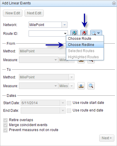 Typing the route ID from the redline